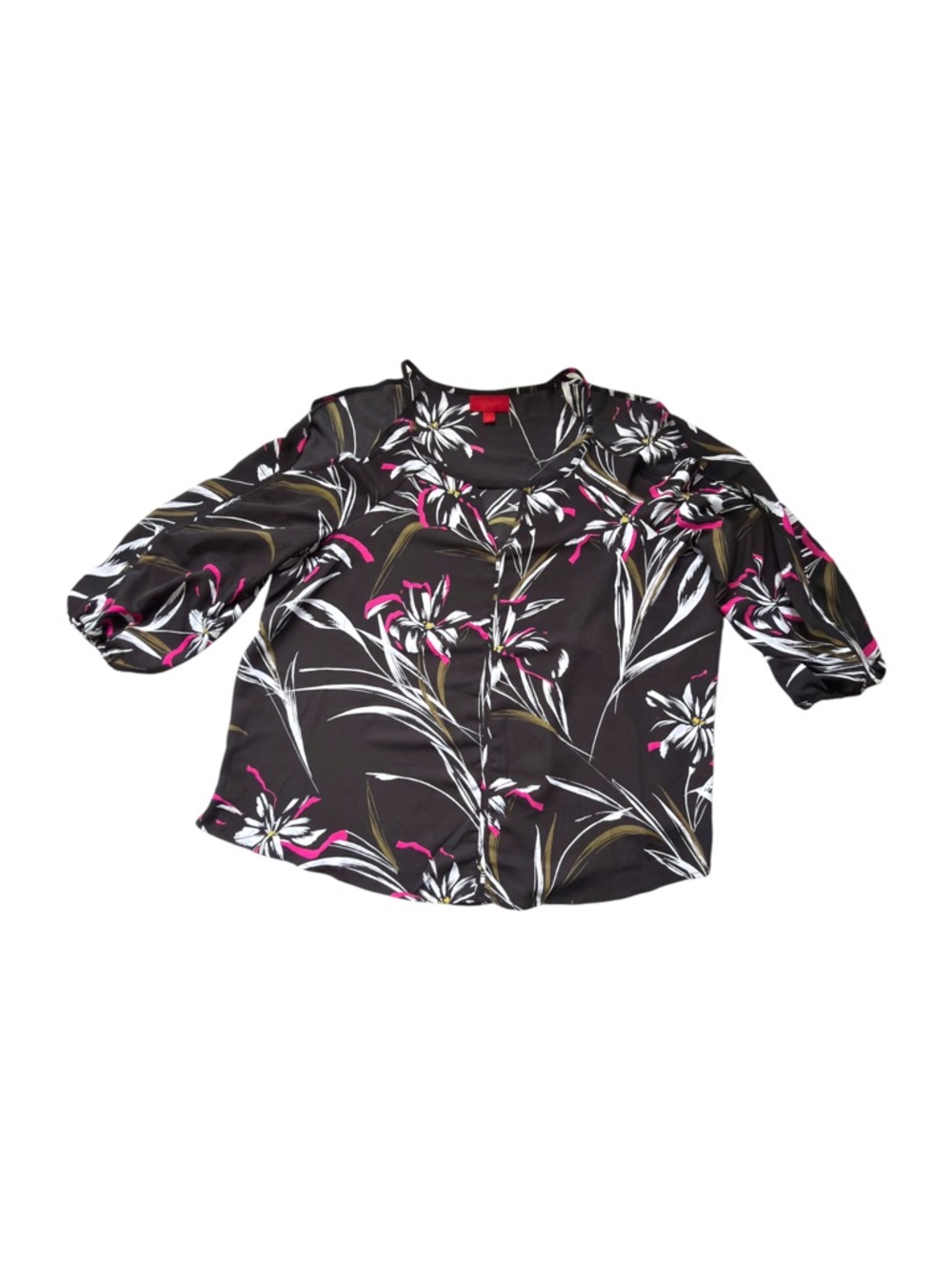 Jennifer Lopez Floral Cold Shoulder Blouse XXL Black Pink White Lightweight Top - Picture 2 of 4